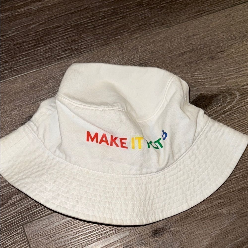 White Bucket Hat with Colorful Embroidery